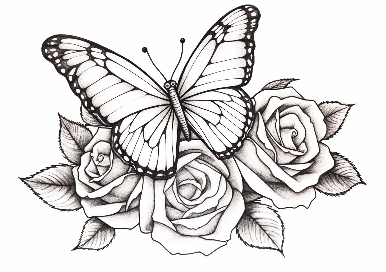 Butterflies And Flowers Coloring Pages, Butterflie And rose