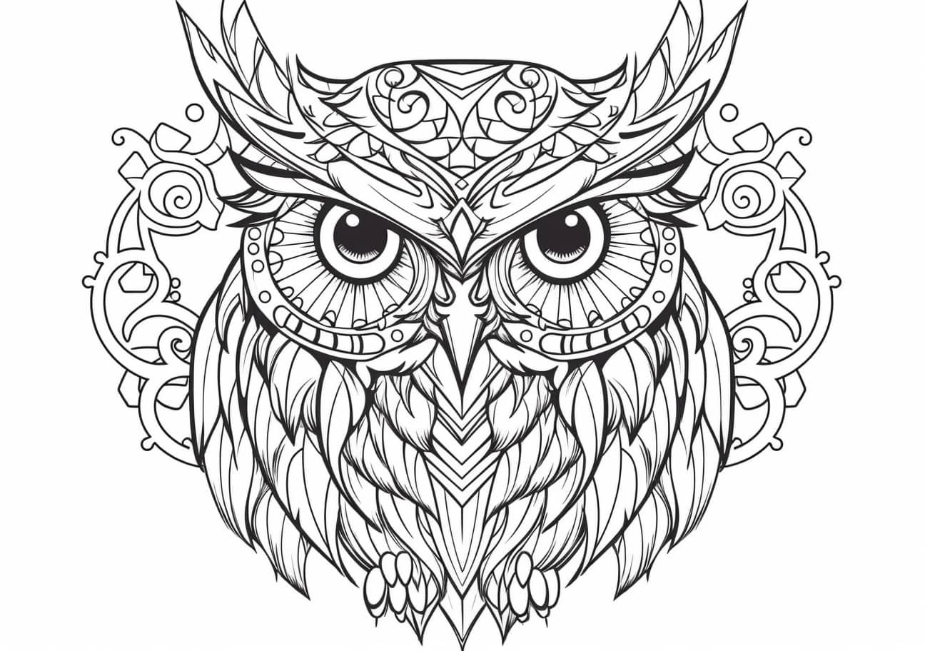 Owl Coloring Pages, ふくろう曼荼羅