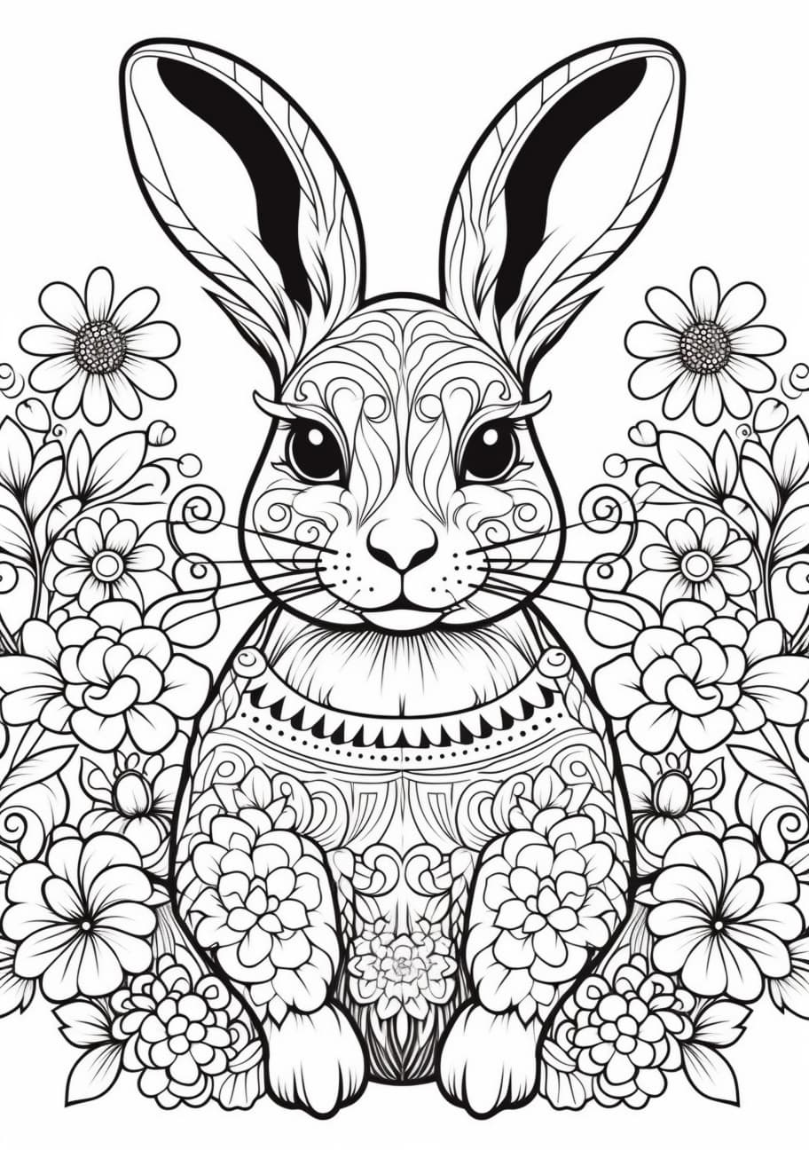 Cute bunny Coloring Pages, Cute zentagle rabbit