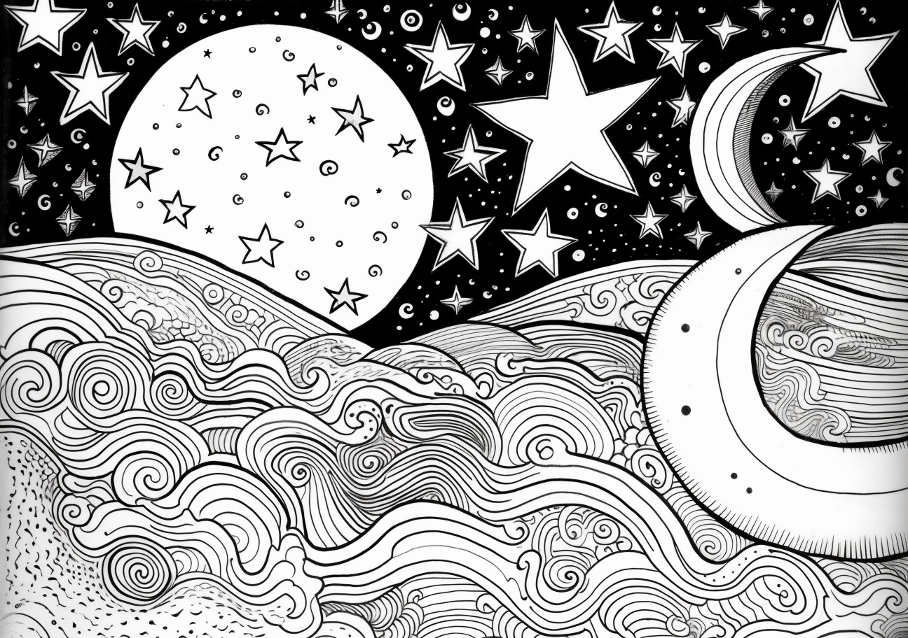 Moon Coloring Pages, Stars and moon