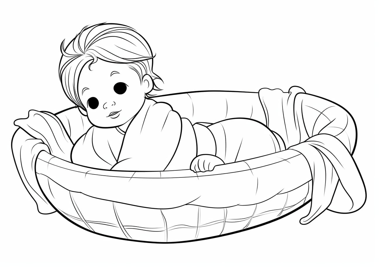 Baby Moses Coloring Pages, 籠の中のモーセ（赤ちゃん