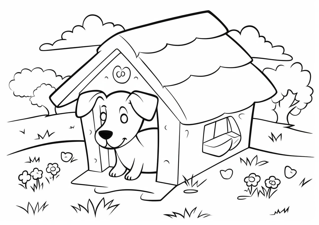 Dog Coloring Pages, dog house