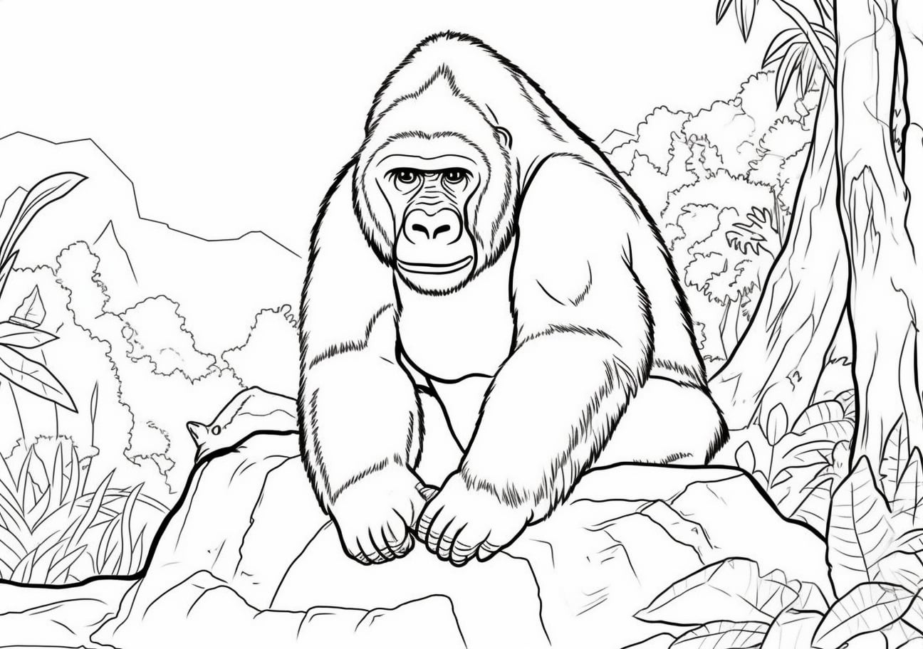 Monkeys Coloring Pages, Gorilla in forest