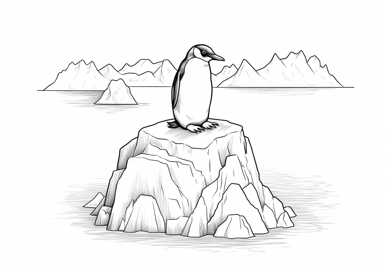 Penguin Coloring Pages, Penguin and iceberg