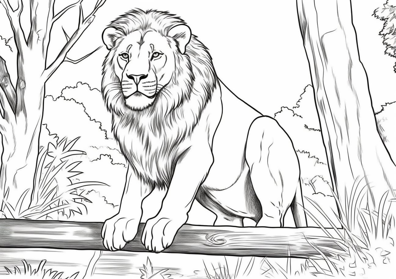 Zoo animals Coloring Pages, Graceful lion in the zoo