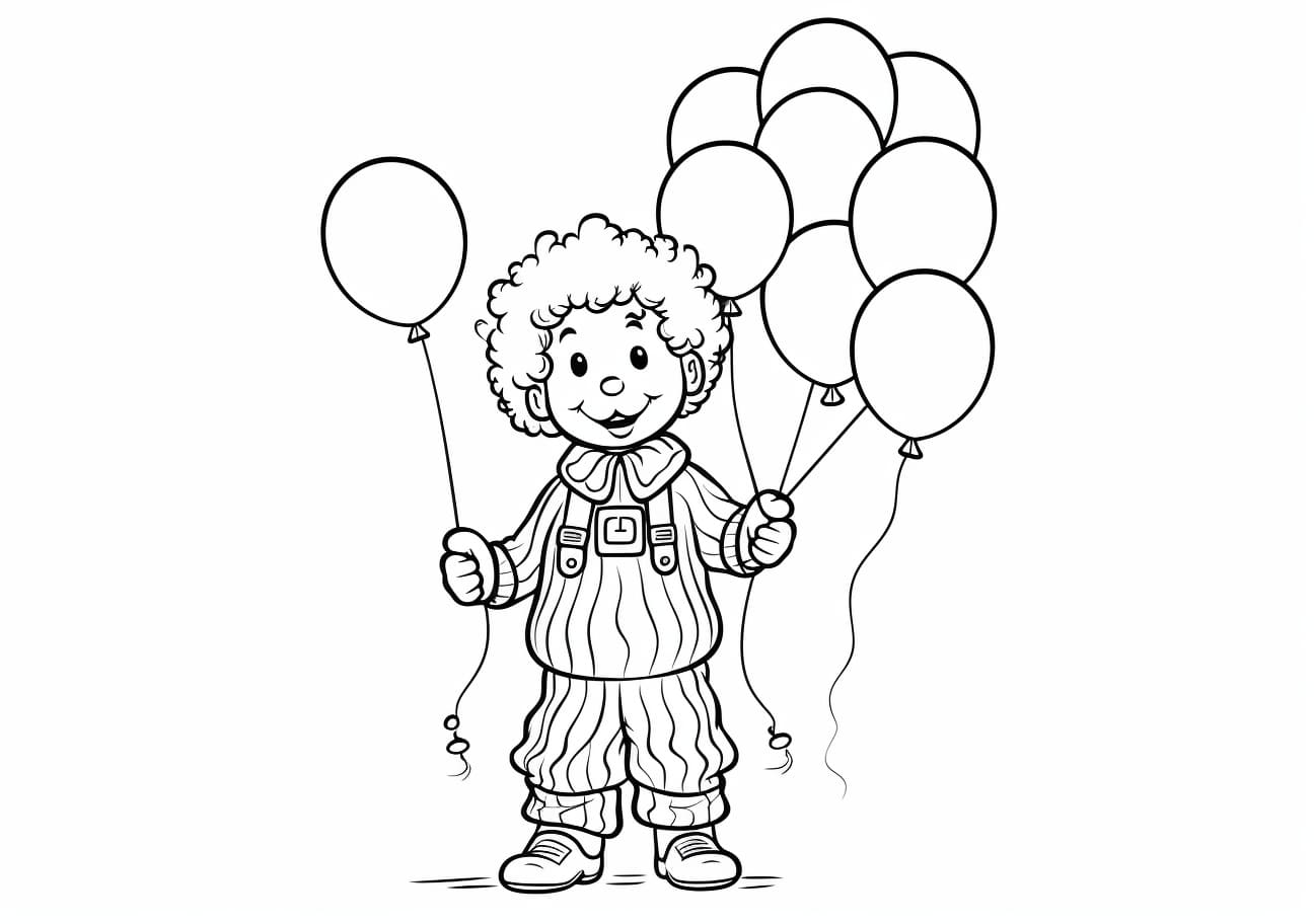 Clown Coloring Pages, 風船を持つピエロ