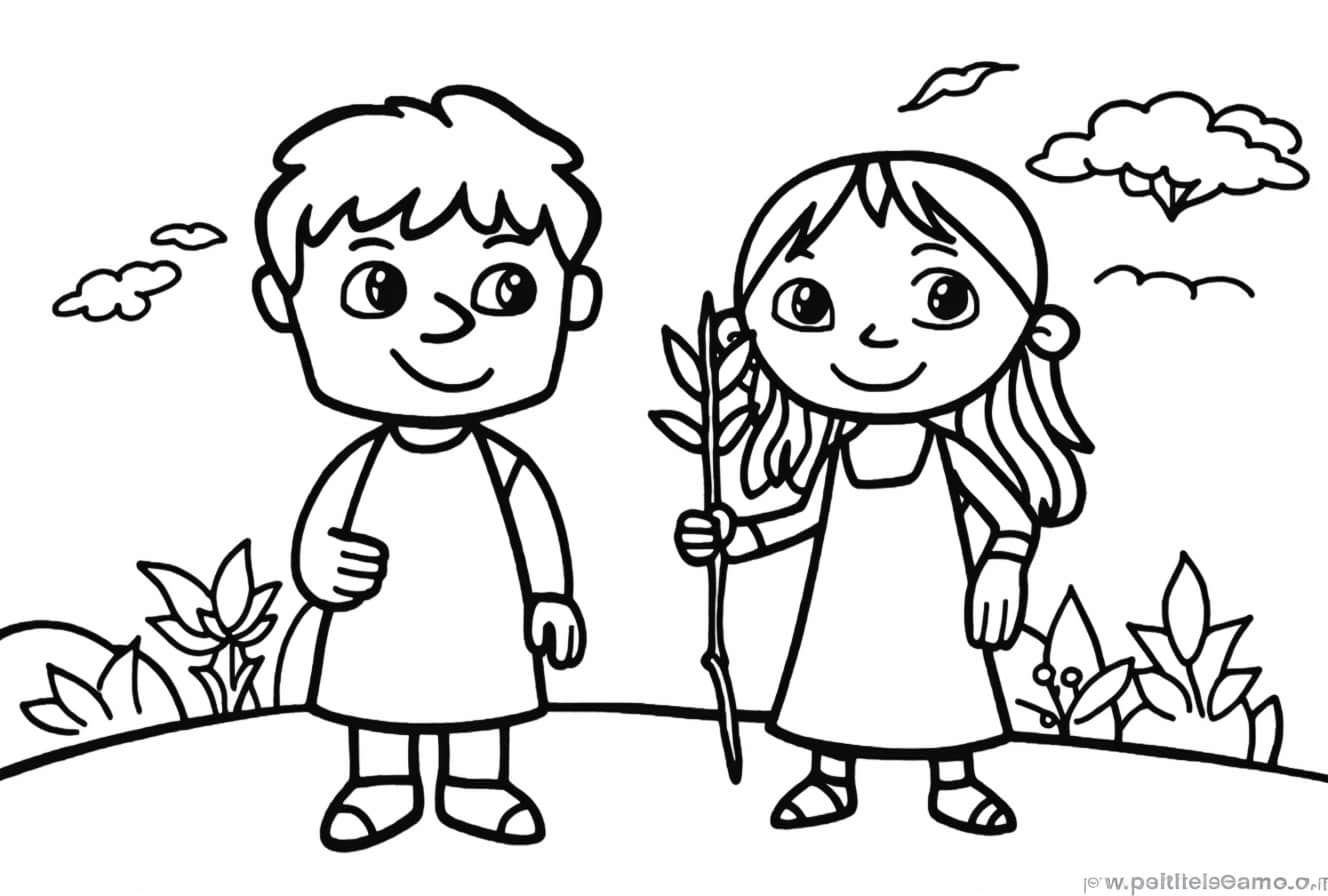 Adam and Eve Coloring Pages, Adam and Eve in Garden