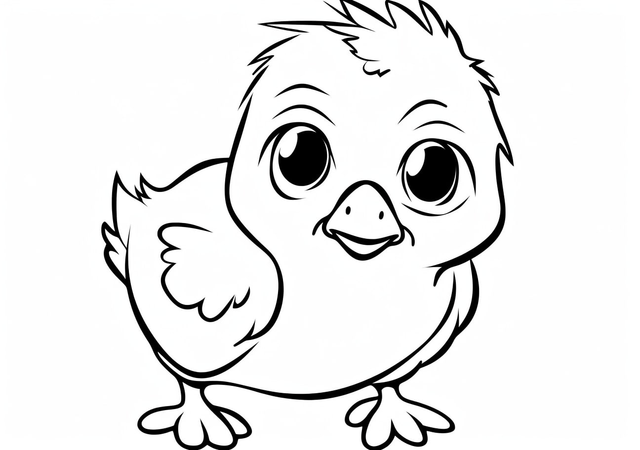 Baby chicks Coloring Pages, bébé poulet dans un style cartoon