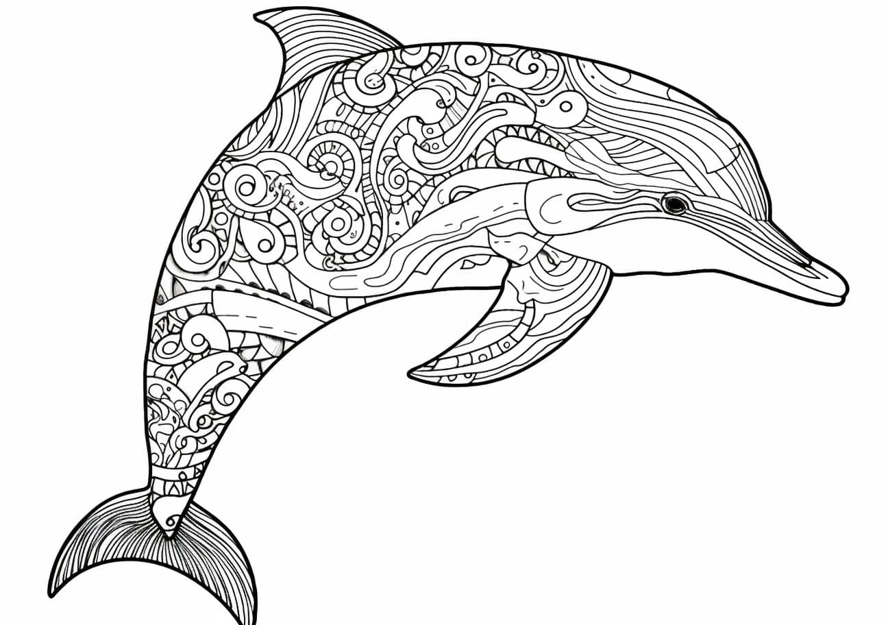 Dolphin Coloring Pages, マンダラドルフィン