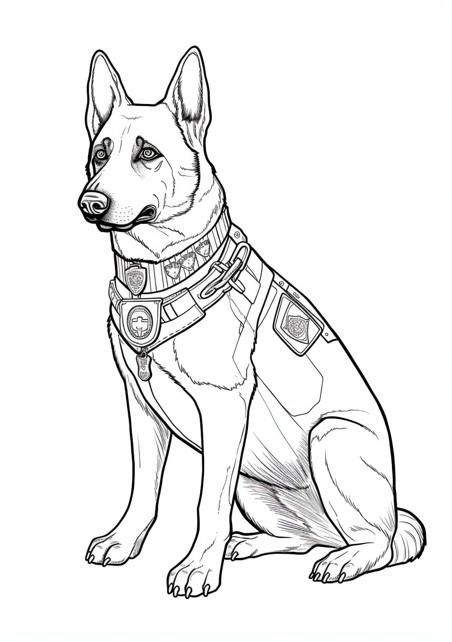 Dog Coloring Pages, Police German Shepherd