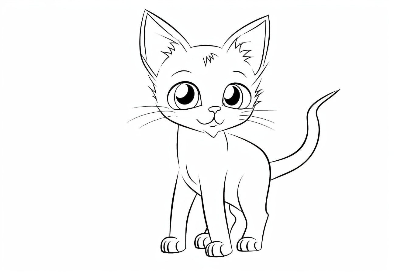 Cute cat Coloring Pages, un gato de dibujos animados de cuerpo entero