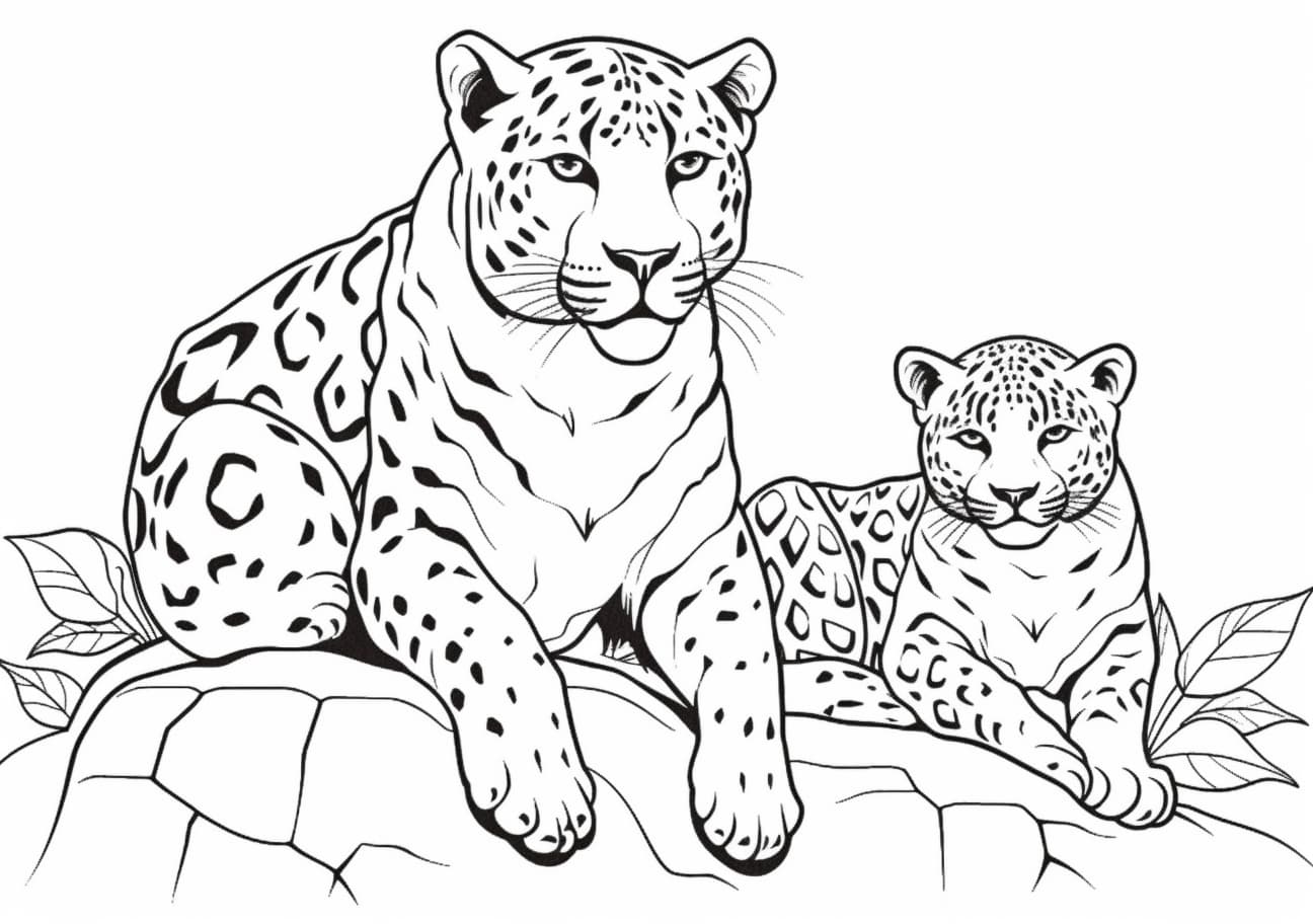 Jungle animals Coloring Pages, Jaguar family in jungle