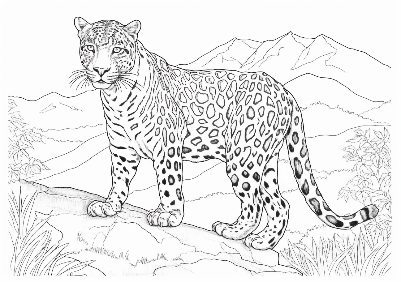 Leopards Coloring Pages, Leopard and moutains