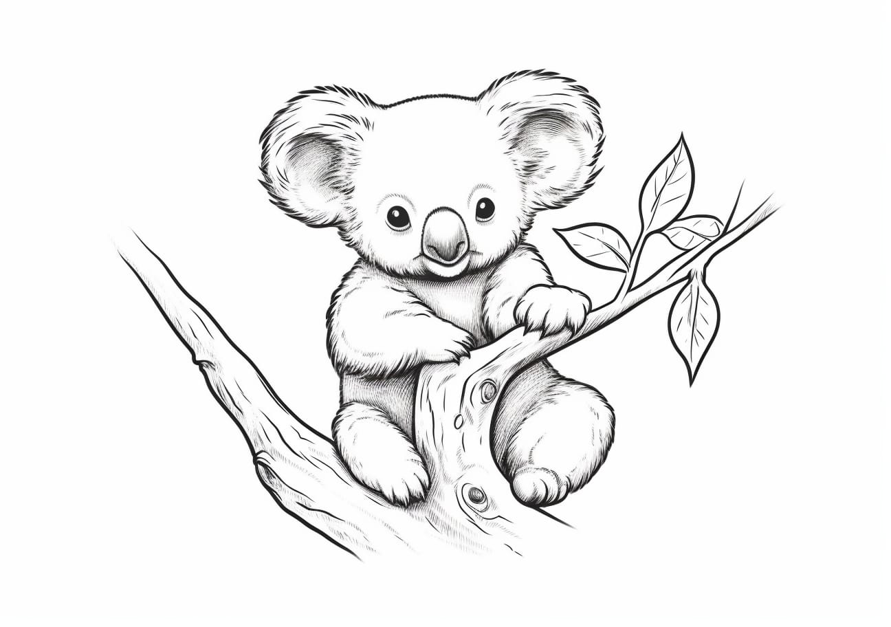 Koalas Coloring Pages, Realistic Koala eat leaves