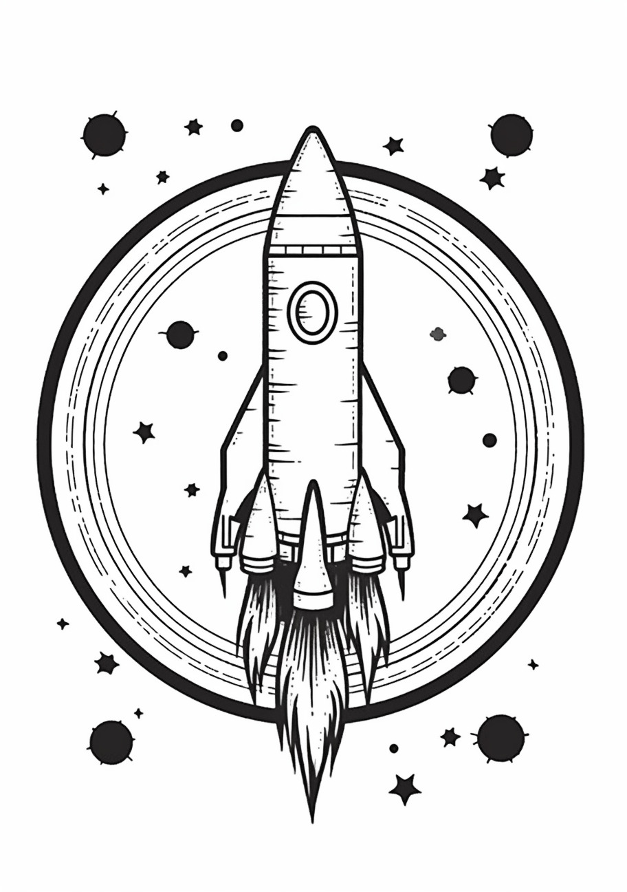 Moon Coloring Pages, Rocket and moon