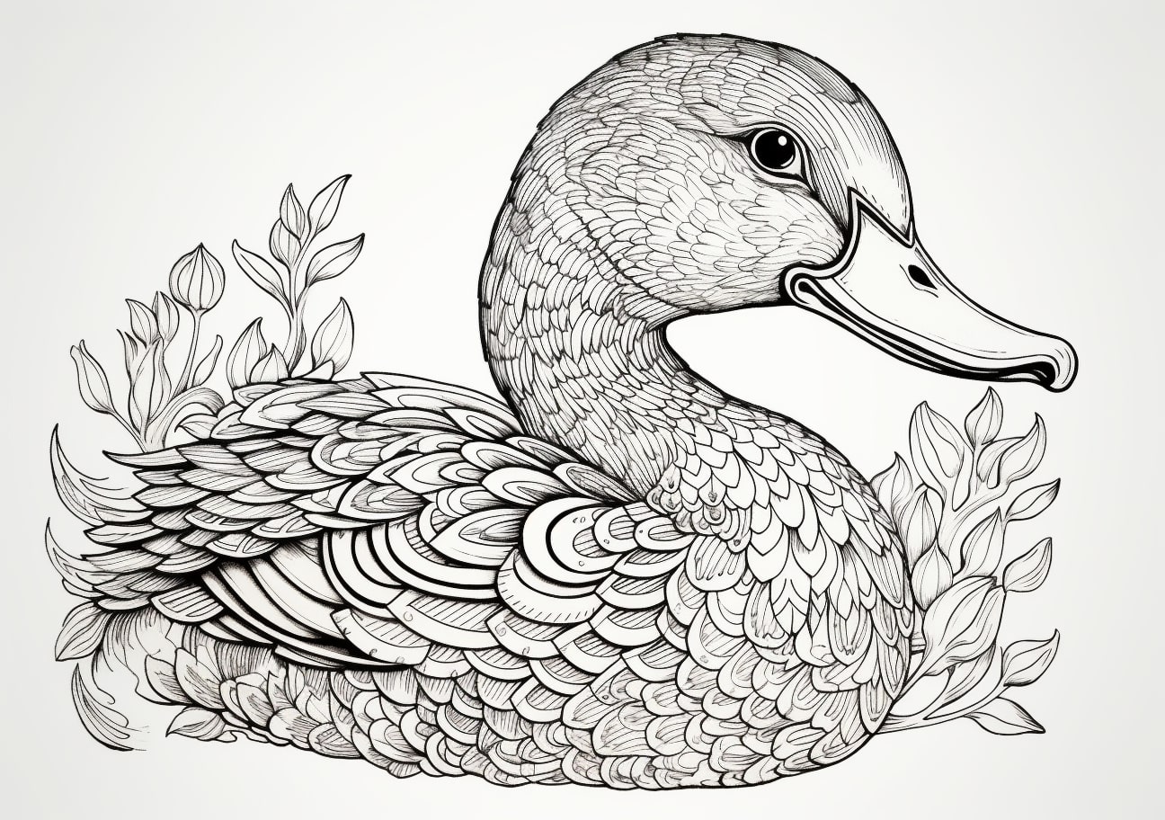 Ducks Coloring Pages, 美しい曼荼羅模様の花鴨