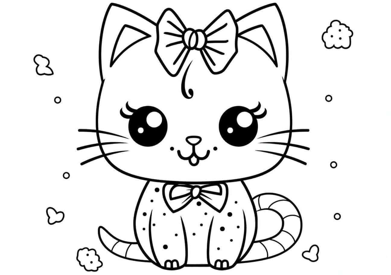 Сute animals Coloring Pages, cute cat girl with bow