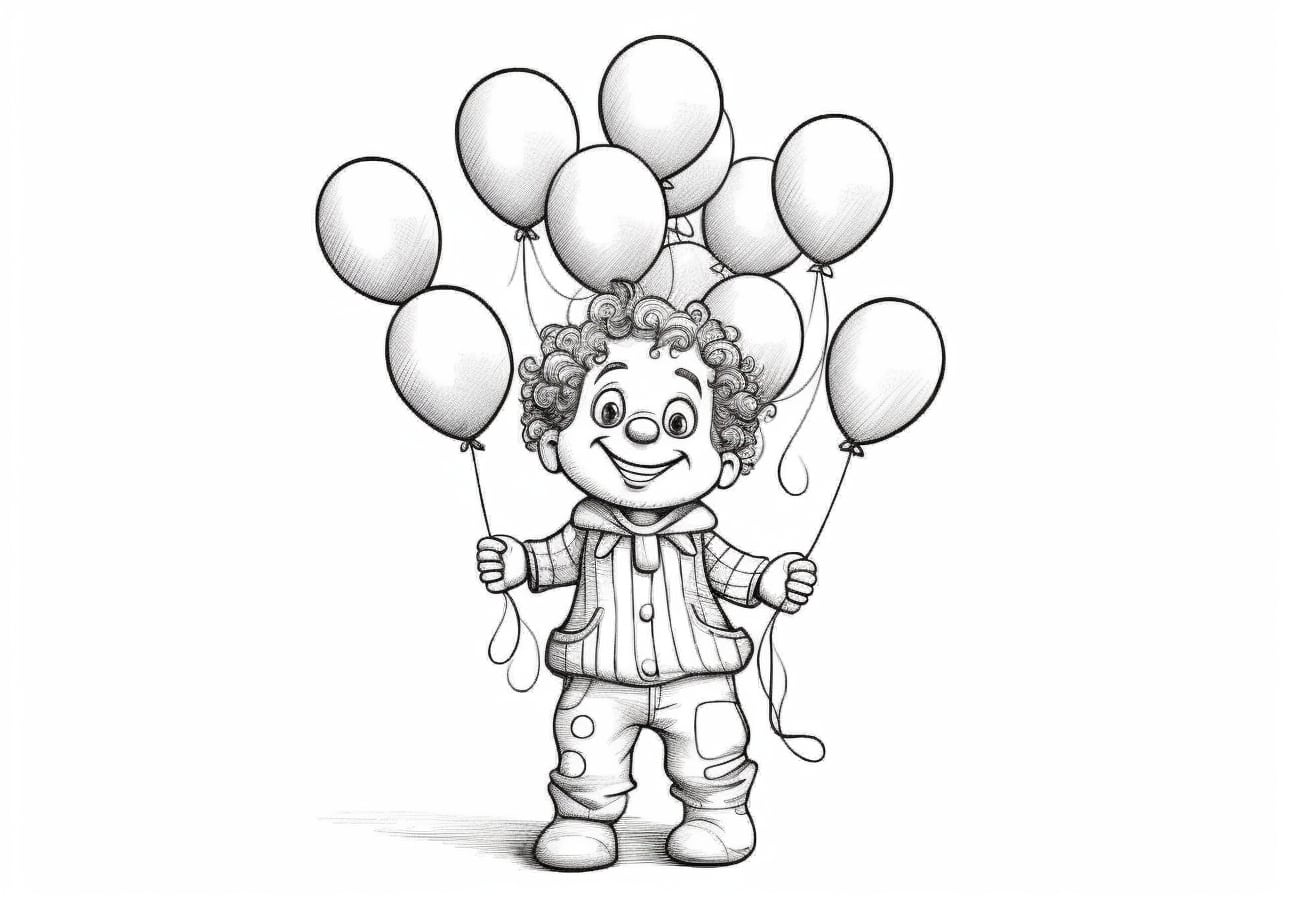 Clown Coloring Pages, Clown and ballons