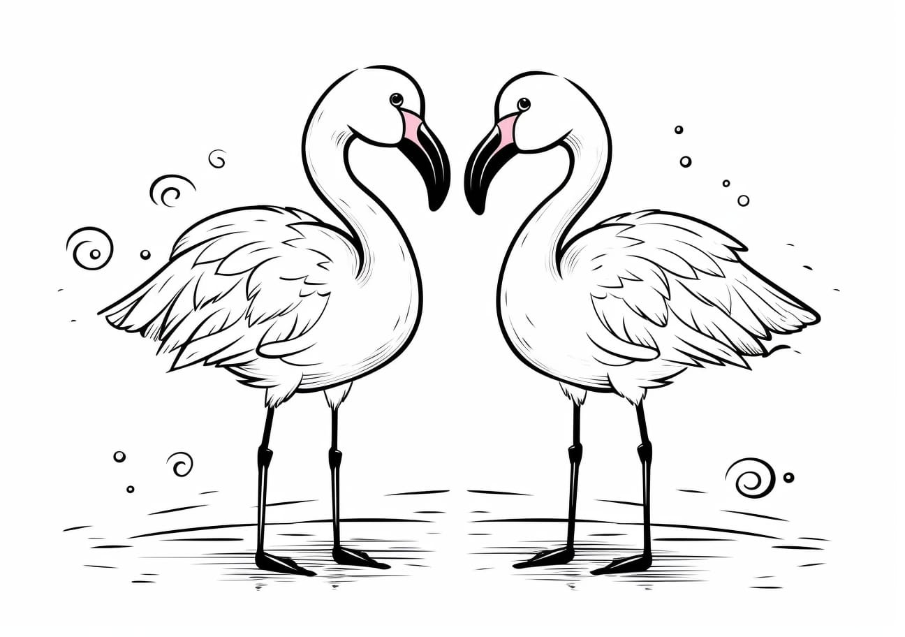 Flamingos Coloring Pages, 恋する二人のフラミンゴ