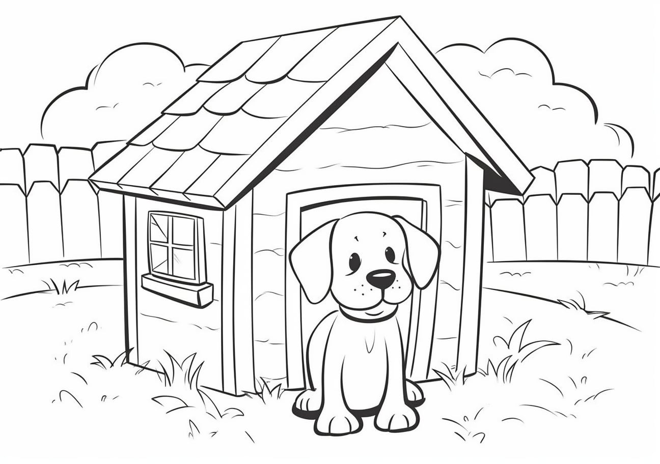 Dog Coloring Pages, dog house building