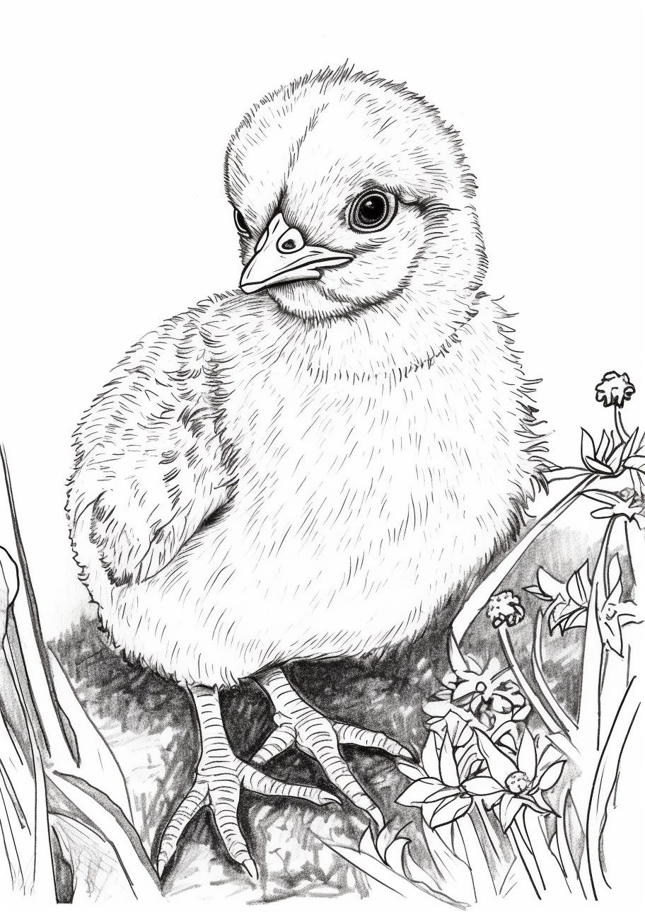 Baby chicks Coloring Pages, bébé poulet en style réaliste