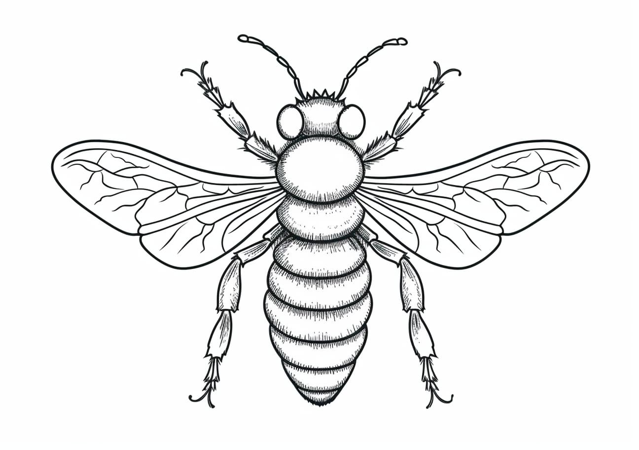 Bees Coloring Pages, Vista superior de la abeja