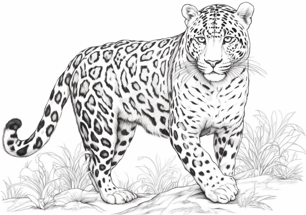 Leopards Coloring Pages, Realistic adult Leopard in open world