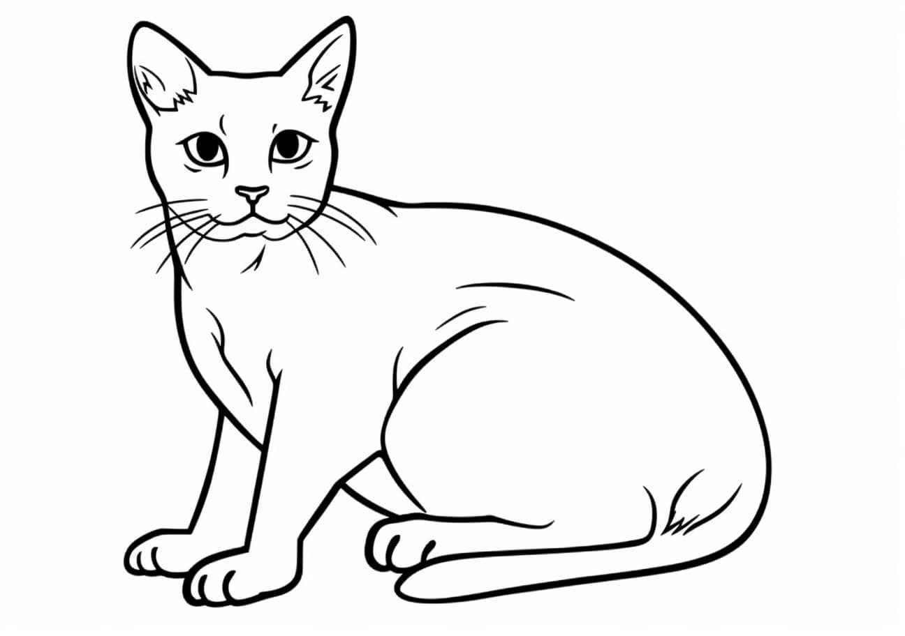 Cat Coloring Pages, simple coloring of an adult cat