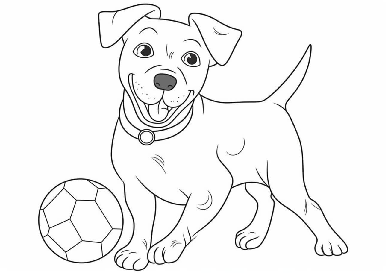 Dog Coloring Pages, nice dog playing with ball