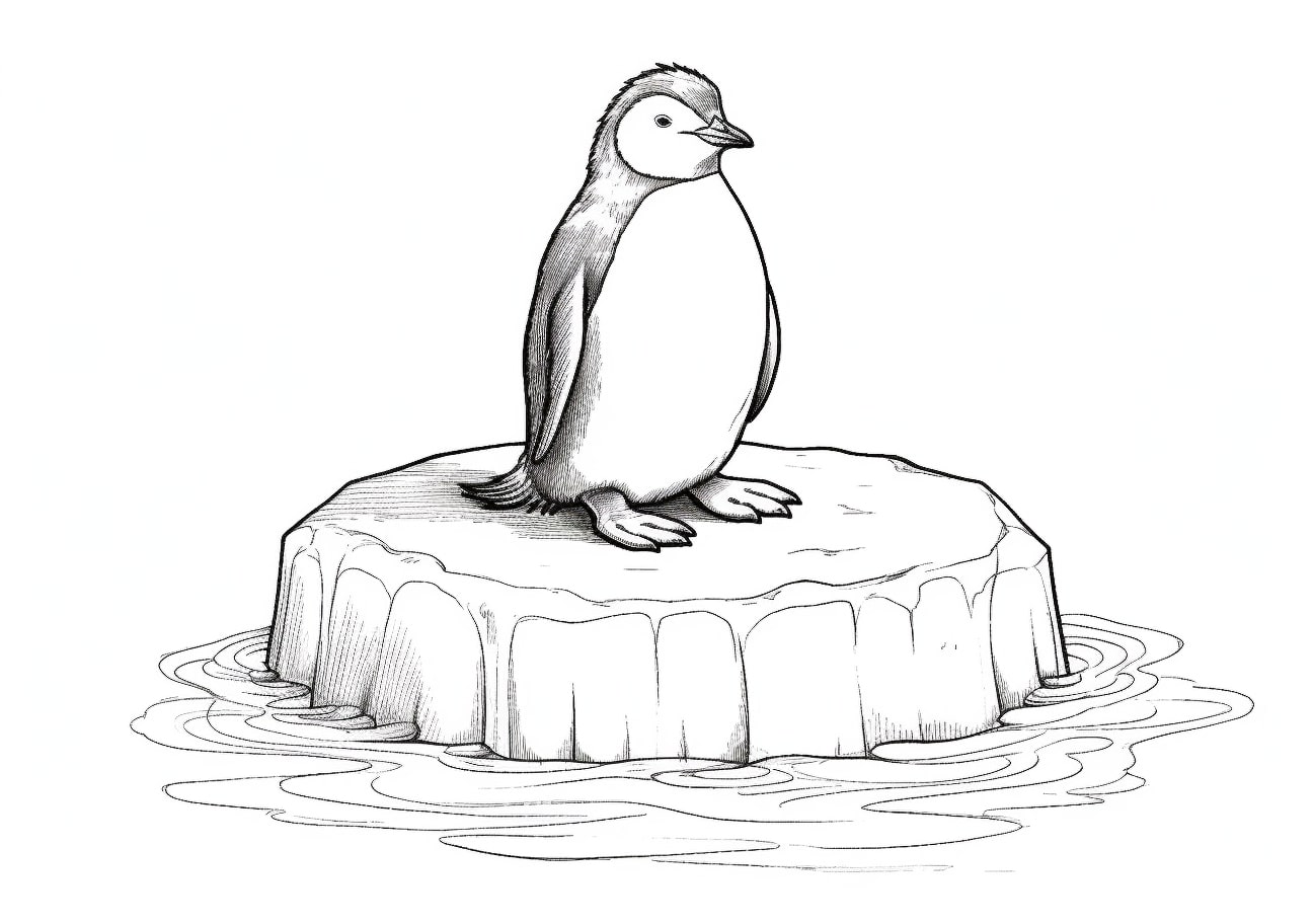 Penguin Coloring Pages, Penguin standing on ice