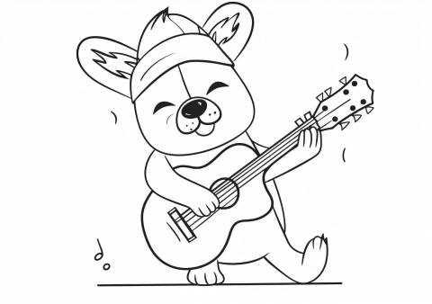 Cute dog Coloring Pages, Funny dog plays the guitar