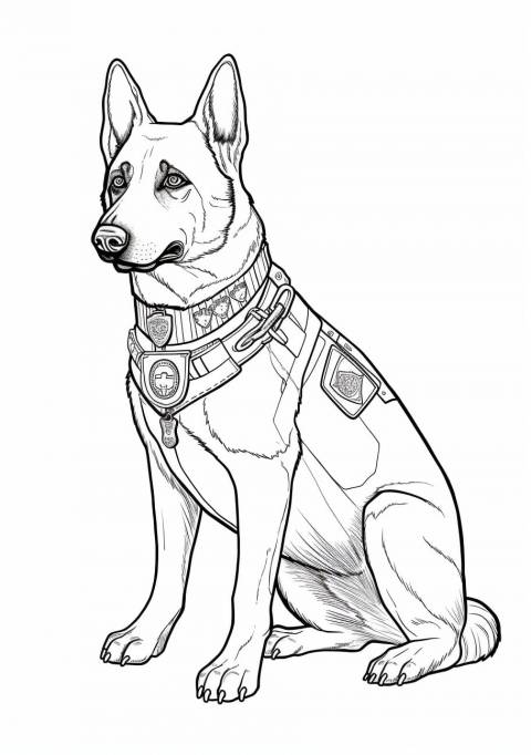 Dog Coloring Pages, 警察ジャーマンシェパード