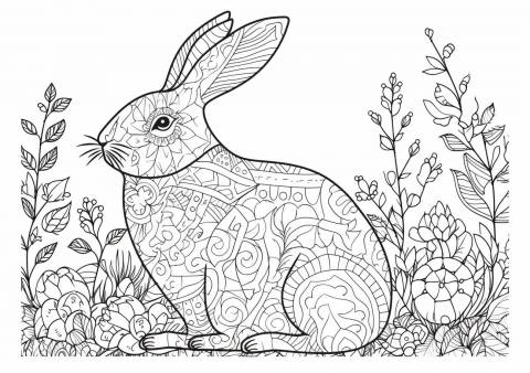 Rabbit Coloring Pages, rabbit in mozaic style with flowers