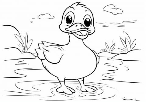 Сute animals Coloring Pages, かわいいアニメのアヒル