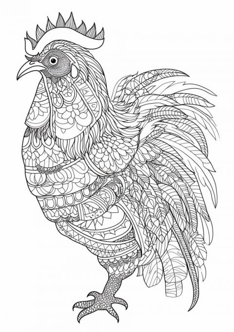 Chicken Coloring Pages, rooster, hard coloring page