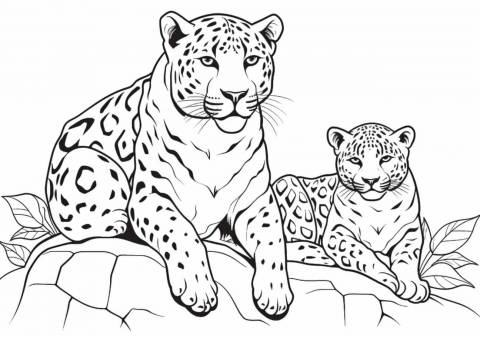 Jungle animals Coloring Pages, Jaguar family in jungle