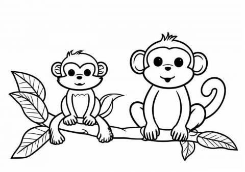 Jungle animals Coloring Pages, Sinple monkeys on tree