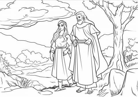 Abraham and Sarah Coloring Pages, Abraham y su esposa Sara