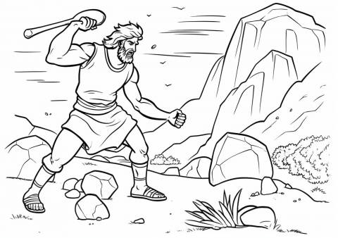 David and Goliath Coloring Pages, David throwing stone