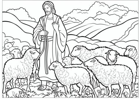 Jesus Coloring Pages, 羊を救うイエス
