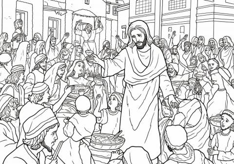 Miracles of Jesus Coloring Pages, Jesus feeding people