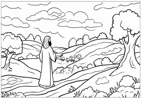 Bible Creation of Earth Coloring Pages, God created land, plants and trees
