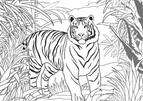 Zoo animals Coloring Pages, Un tigre en la jungla