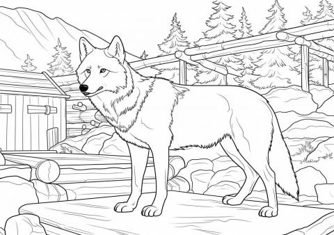 Zoo animals Coloring Pages, Loup adulte au zoo