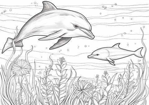 Aquatic Animals Coloring Pages, Página en color del delfín