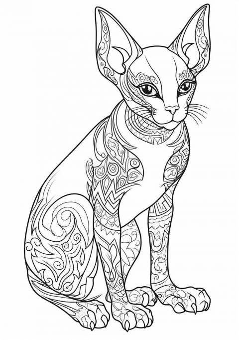 Cat Coloring Pages, Gato Sphynx