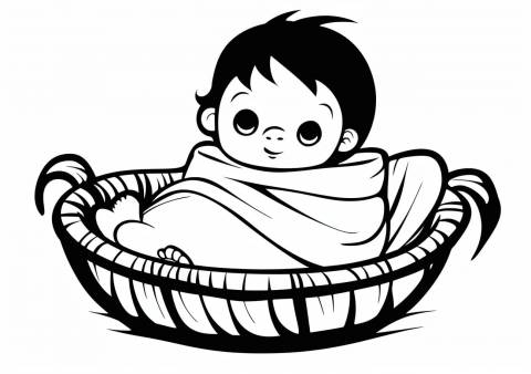 Baby Moses Coloring Pages, Little Baby in basket - Moses