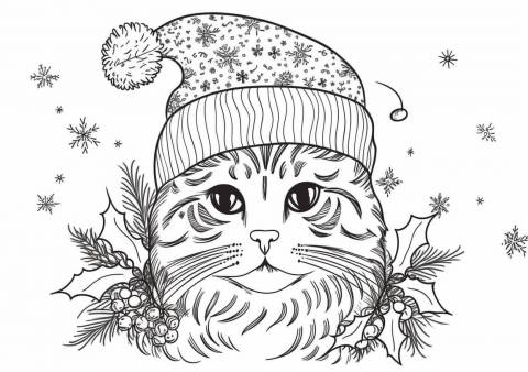 Christmas cat — Coloring Pages: Free & Printable