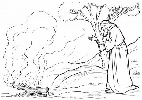 Moses Coloring Pages, モーセと燃える柴