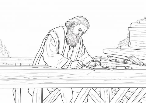 Noah's Ark Coloring Pages, 箱舟を作るノア